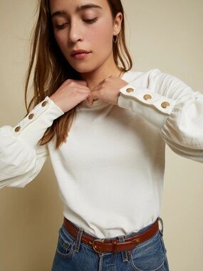 Nation LTD - Johnnie Snap Sleeve Tee in Off White